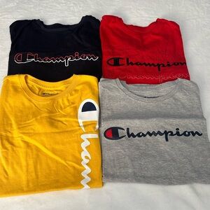 EUC Lot of 4 Boys Champion T Shirts Size Large 14-16 Red Yellow Navy Blue Gray